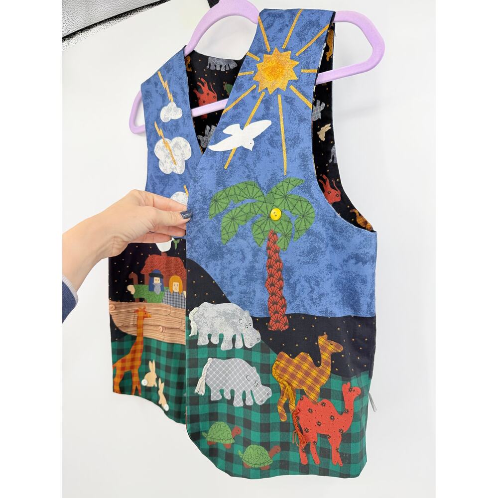 Handmade Teachers Vest Allover Animals Patchwork Size M Colorful Novelty - Picture 3 of 10